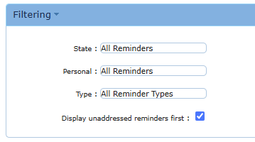 Display unaddressed reminders first setting